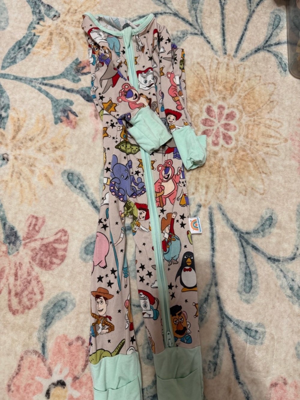 BAMBOO Pastel Character Print Kids Pajama One-Piece with Mint Trim